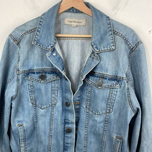 CALVIN KLEIN Men's Denim Trucker Jean Jacket Light Wash Button Front -Size Large - Picture 2 of 13